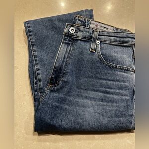 AG raw hem straight cropped jeans.
